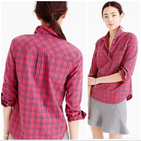 J.Crew red Tartan popover sz 00. - Picture 3 of 8